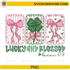 Lucky Blessed Shamrock Bow PNG St Patrick’s Day design with pink bows and clover