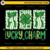 Lucky Charm St Patrick's Day PNG with green wavy stripes and scalloped patch shamrock design