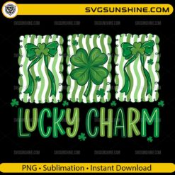 Lucky Charm St Patrick's Day PNG with green wavy stripes and scalloped patch shamrock design
