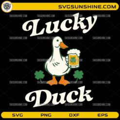 Lucky Duck SVG funny St Patrick’s Day duck holding beer mug with shamrock