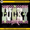 Lucky Patchwork St Patrick's Day PNG with mixed gingham clover patterns and pink ribbons