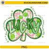 Lucky St Patrick's Day PNG with gingham shamrock pink coquette bows and green glitter border