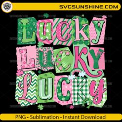 Lucky St Patrick's Day PNG - Retro Lucky PNG Design with mixed patchwork patterns and pink bows