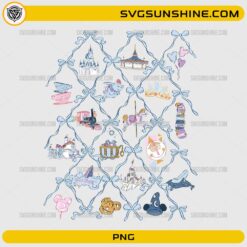 Magical Disney icons PNG with castle carousel Dumbo balloons and princess crown