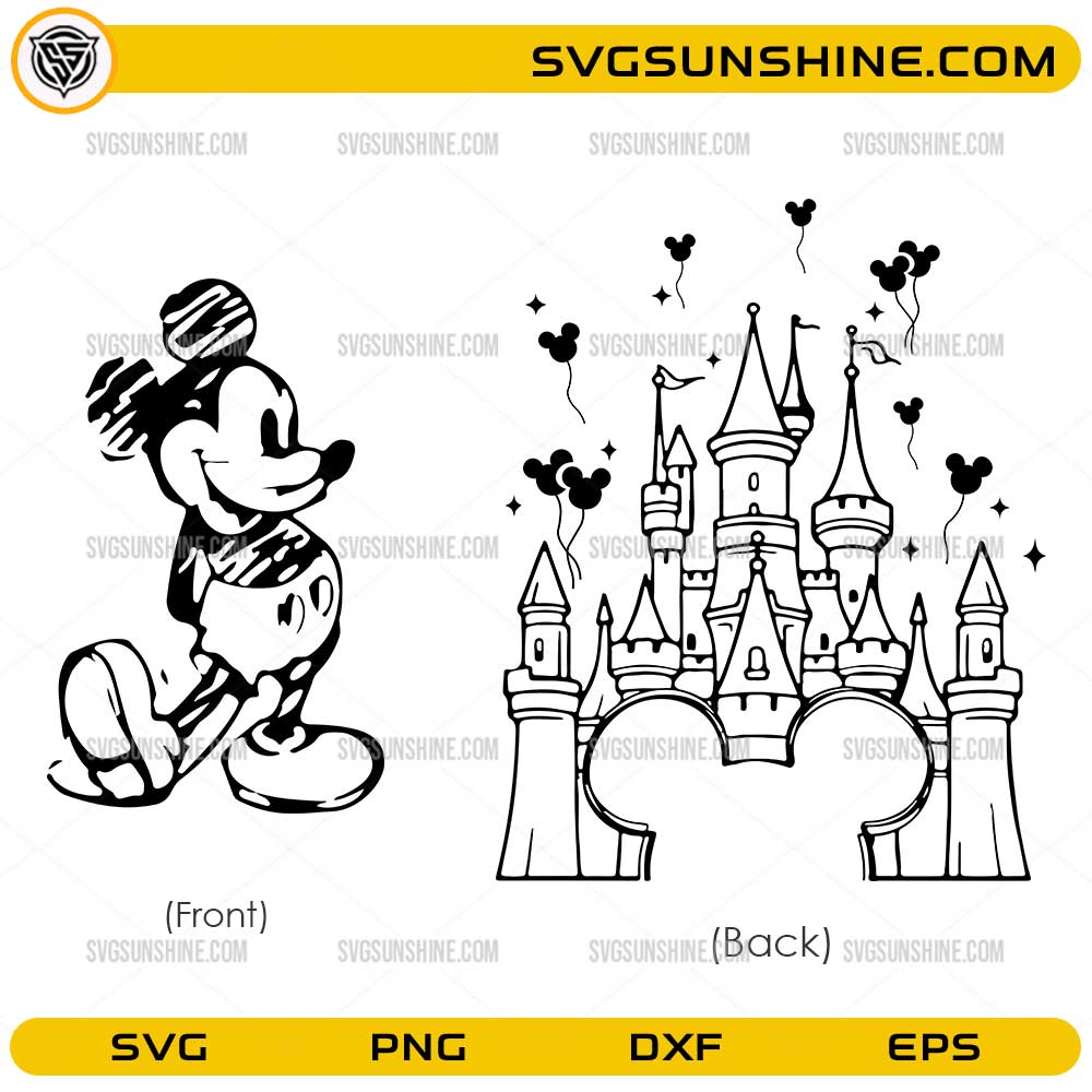Mickey Mouse castle SVG shirt design front mouse graphic and back Disney castle illustration