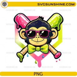 Neon Monkey Baseball Logo PNG &ndash; Drip Paint Cartoon Monkey Team Design