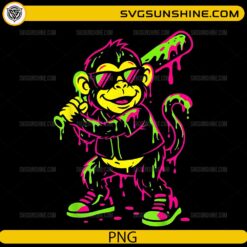Neon Monkey Baseball PNG &ndash; Dripping Street Style Cartoon Design for T-Shirts