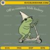 Off To Commit Irish Foolery SVG funny frog St Patrick’s Day design riding scooter with shamrock