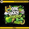 One Lucky Teacher PNG St Patricks Day teacher design with shamrocks and school elements