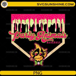 Party Animals Baseball Monkey PNG &ndash; Neon Drip Ice Cream Style Monkey Baseball Team Design