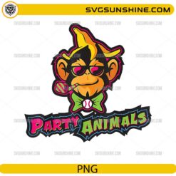 Party Animals Monkey Baseball PNG Design &ndash; Neon Street Style Cartoon Mascot