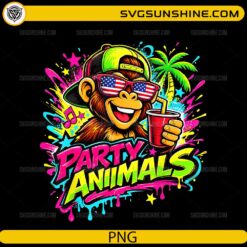 Party Animals Monkey PNG &ndash; Neon Summer Vibes Cartoon Monkey Design