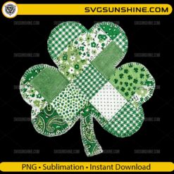 Patchwork Shamrock St Patrick's Day PNG with realistic fabric textures and blanket stitches