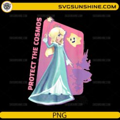 Protect the Cosmos Rosalina PNG with star wand and Luma in galaxy design