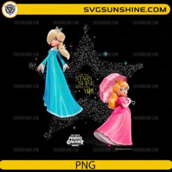 Rosalina and Princess Peach PNG with star background and inspirational quote