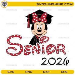 Senior 2026 cartoon girl graduate SVG design with cap and bow