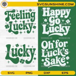St Patrick’s Day lucky quotes SVG bundle with Feeling Lucky Happy Go Lucky and shamrock designs