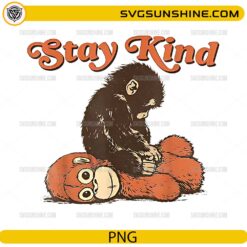 Stay Kind monkey PNG cute baby monkey with plush toy vintage style