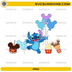 Stitch holding Mickey balloons with Disney ice cream desserts PNG design