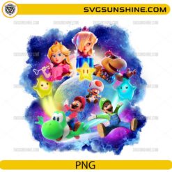 Super Mario Galaxy PNG Mario Luigi Peach Rosalina Yoshi colorful space design