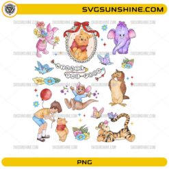 Winnie The Pooh friends PNG cute cartoon design with Pooh Piglet Tigger Owl