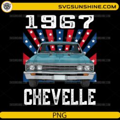 1967 Chevelle classic muscle car with American flag vintage design