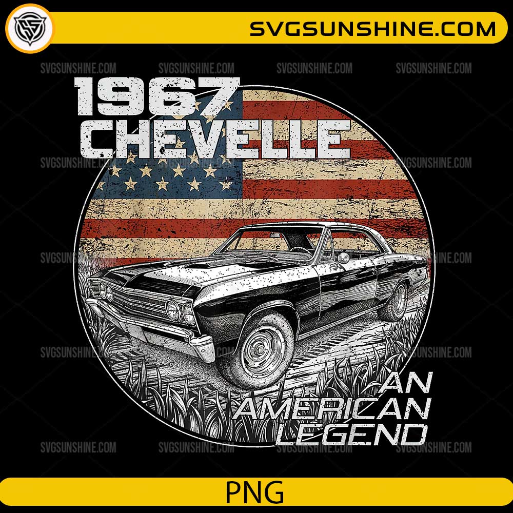 1967 Chevelle muscle car with American flag vintage American legend design