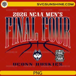 2026 NCAA Men’s Final Four UConn Huskies bold red basketball PNG design