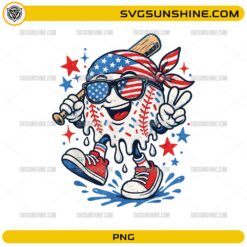 4th of July baseball drip PNG with American flag sunglasses and bat