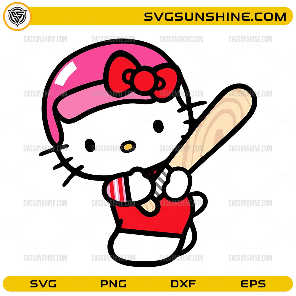 Hello Kitty baseball player SVG cartoon holding bat cute design