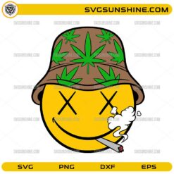 smiley face smoking joint wearing weed leaf bucket hat svg