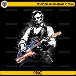 Abraham Lincoln playing electric guitar with American flag patriotic vintage design