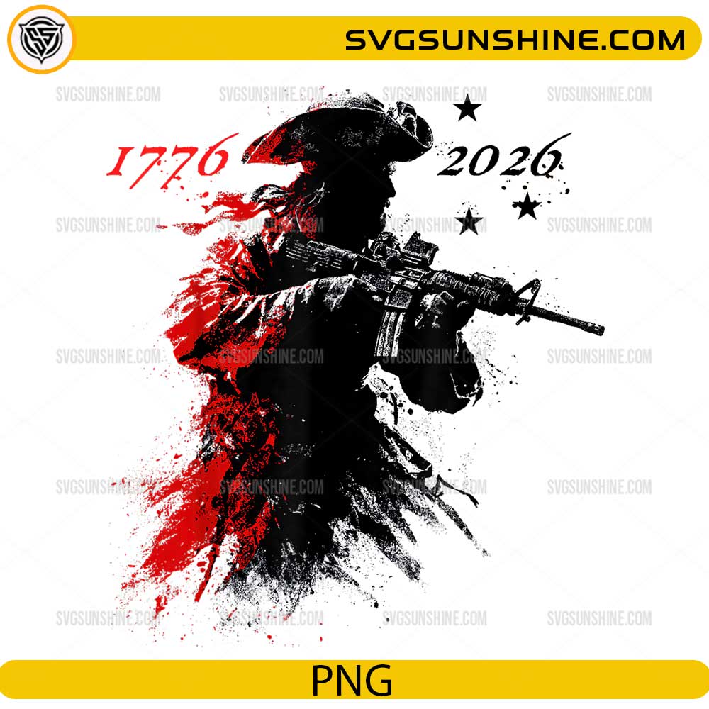 American patriot soldier 1776 2026 vintage grunge design holding rifle silhouette