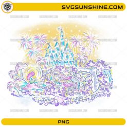 Ariel inspired mermaid castle fireworks pastel fantasy PNG design