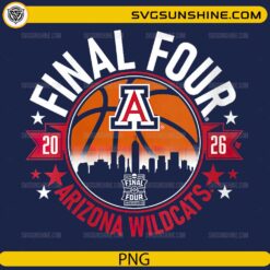 Arizona Wildcats Final Four 2026 PNG with skyline and basketball design