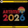 Artemis 2026 retro typography sunset style PNG design