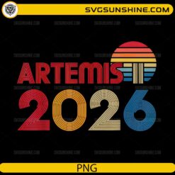 Artemis 2026 retro typography sunset style PNG design