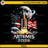 Artemis 2026 rocket launch with American flag and Moon PNG design