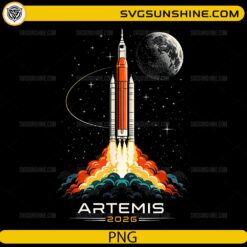 Artemis 2026 rocket launch PNG with moon and space background