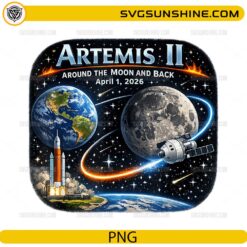 Artemis II spacecraft journey around the Moon and Earth PNG design