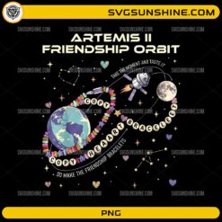 Artemis II friendship orbit PNG with Earth moon spacecraft and beaded bracelet