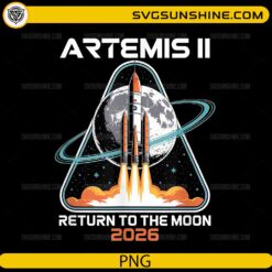 Artemis II return to the moon 2026 rocket launch PNG with moon background