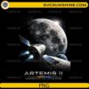Artemis II spacecraft flying near the Moon with Earth in background PNG