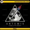 Artemis lunar flyby mission PNG with rocket crossing the moon
