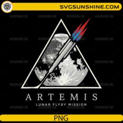 Artemis lunar flyby mission PNG with rocket crossing the moon