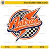 Astros lightning design with checkered background and script lettering