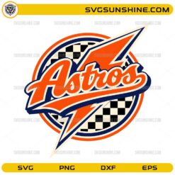 Astros lightning design with checkered background and script lettering