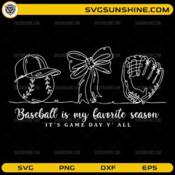 Baseball is my favorite season line art with cap bow and glove