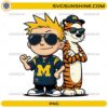 Calvin and Hobbes cartoon wearing Michigan Wolverines jersey PNG