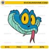 Funny cartoon blue snake head SVG with big eyes and tongue out
